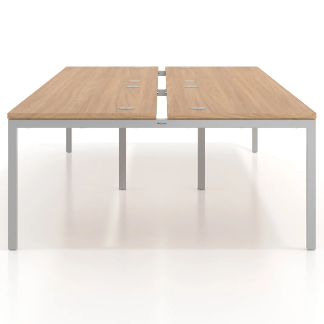 Mesa oficina multipuesto bench Kube doble, fondo 166 cm, estructura aluminio