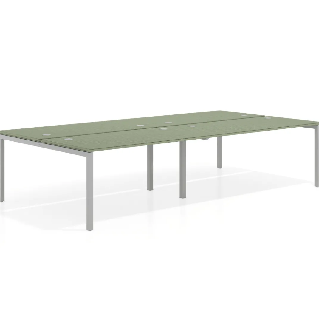 Mesa oficina multipuesto bench Kube doble, fondo 166 cm, estructura aluminio