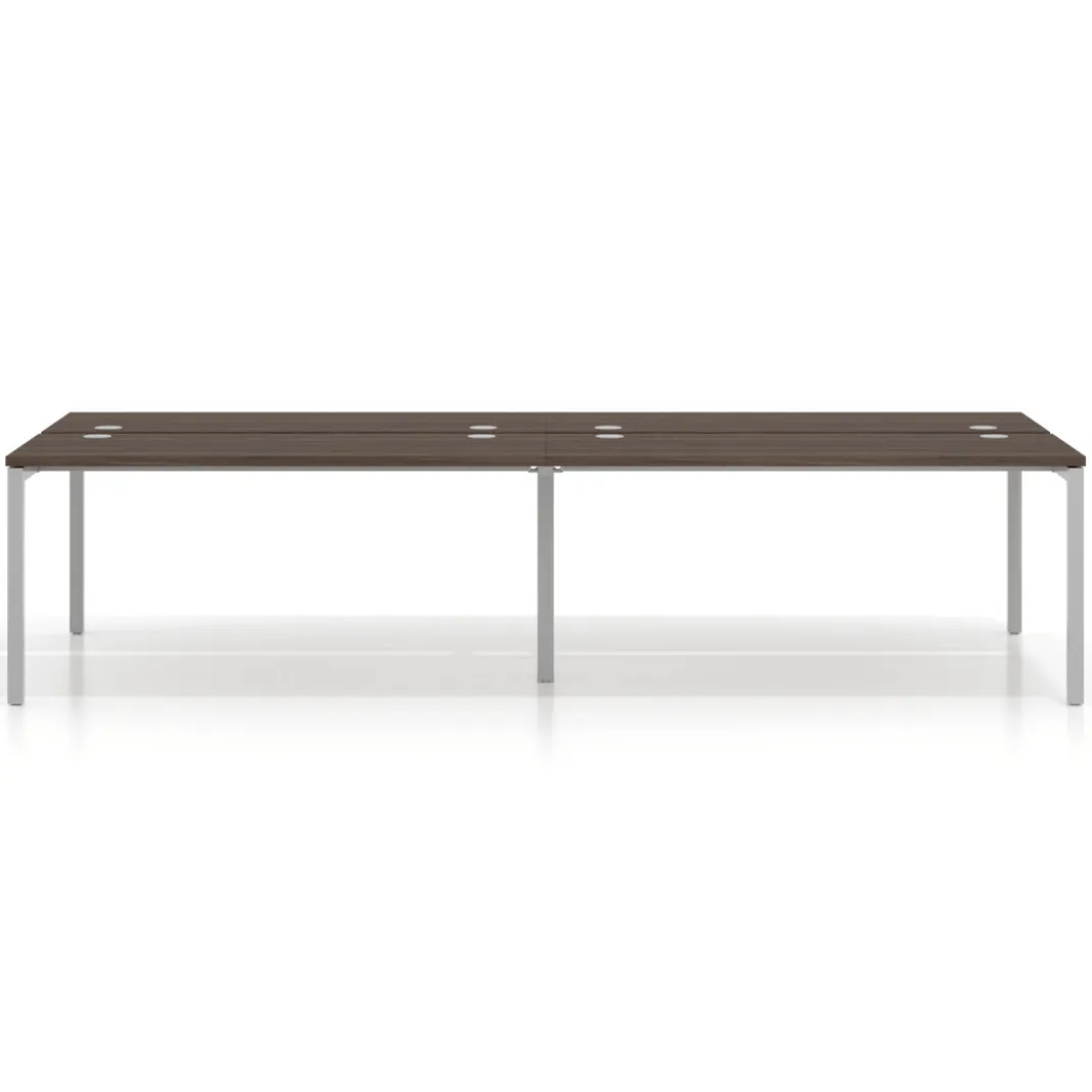Mesa oficina multipuesto bench doble Kube, fondo 142cm, estructura aluminio