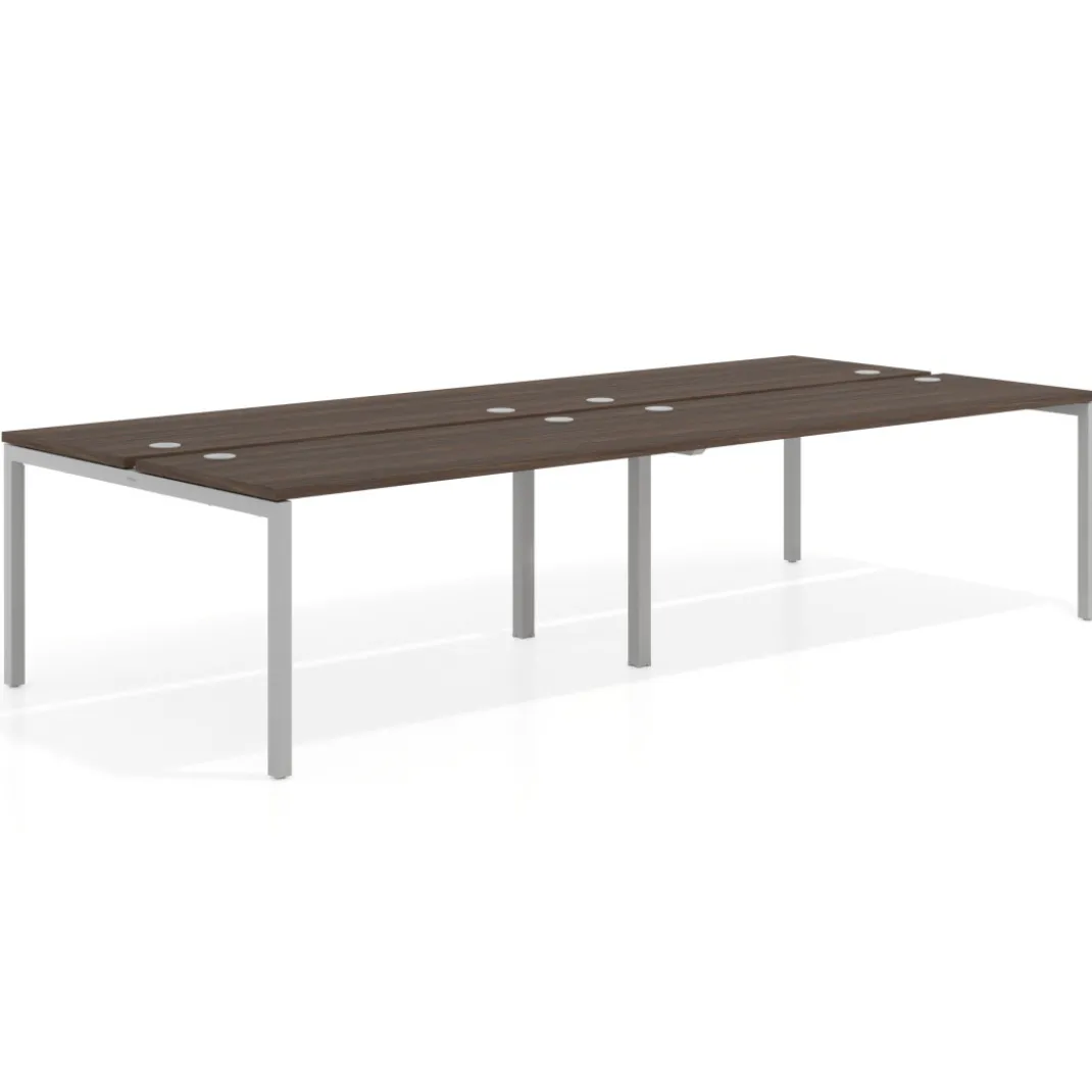 Mesa oficina multipuesto bench doble Kube, fondo 142cm, estructura aluminio