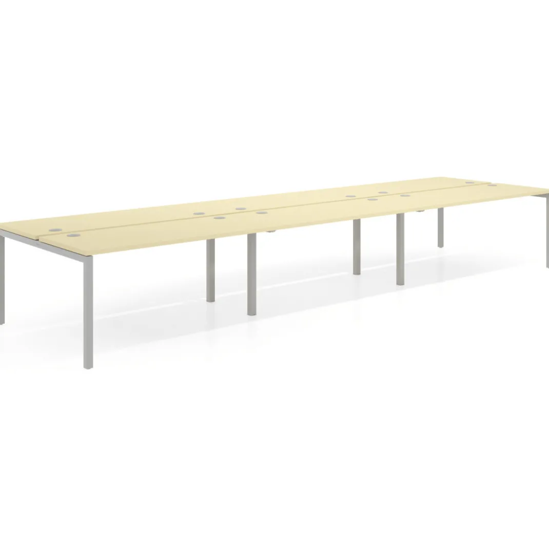 Mesa oficina multipuesto bench triple Kube, fondo 142cm, estructura aluminio