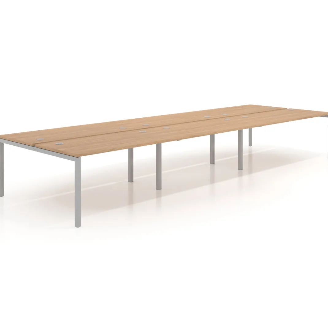 Mesa oficina multipuesto bench Kube triple, fondo 166 cm, estructura aluminio