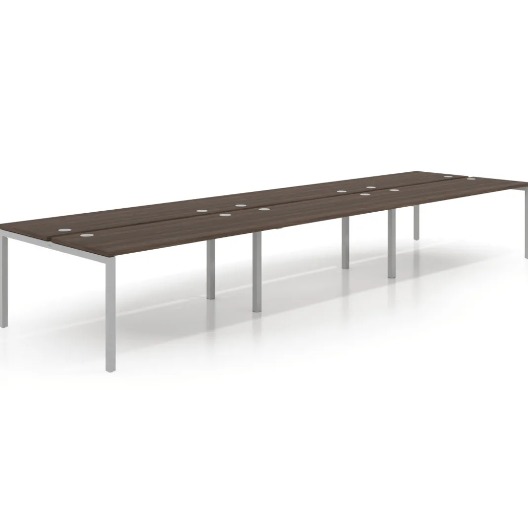 Mesa oficina multipuesto bench triple Kube, fondo 142cm, estructura aluminio
