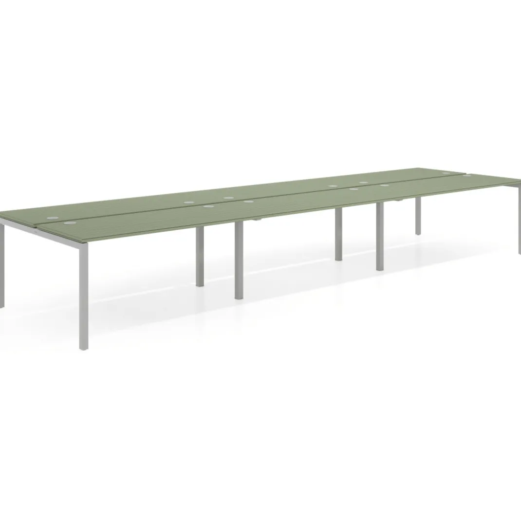Mesa oficina multipuesto bench triple Kube, fondo 142cm, estructura aluminio