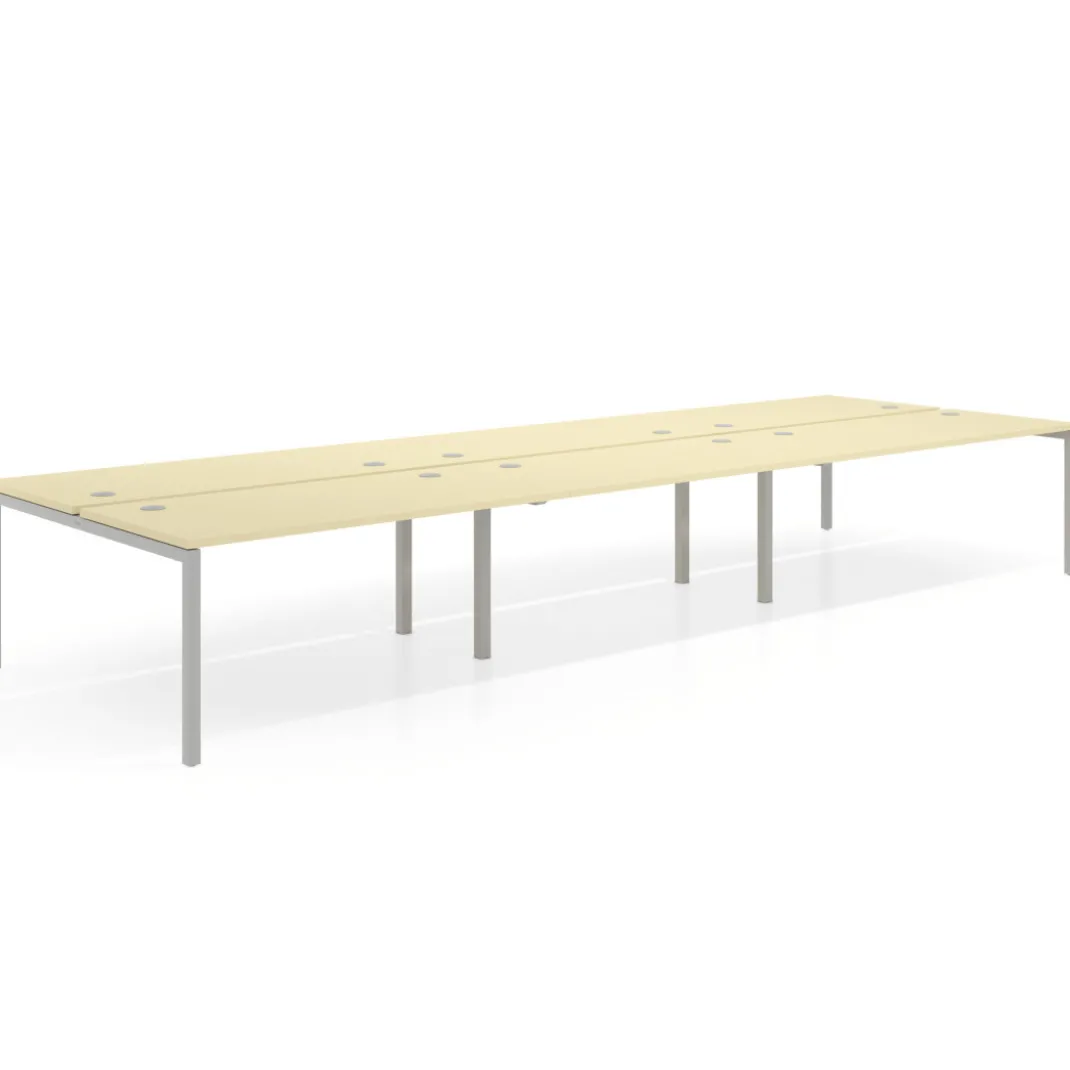 Mesa oficina multipuesto bench Kube triple, fondo 166 cm, estructura aluminio
