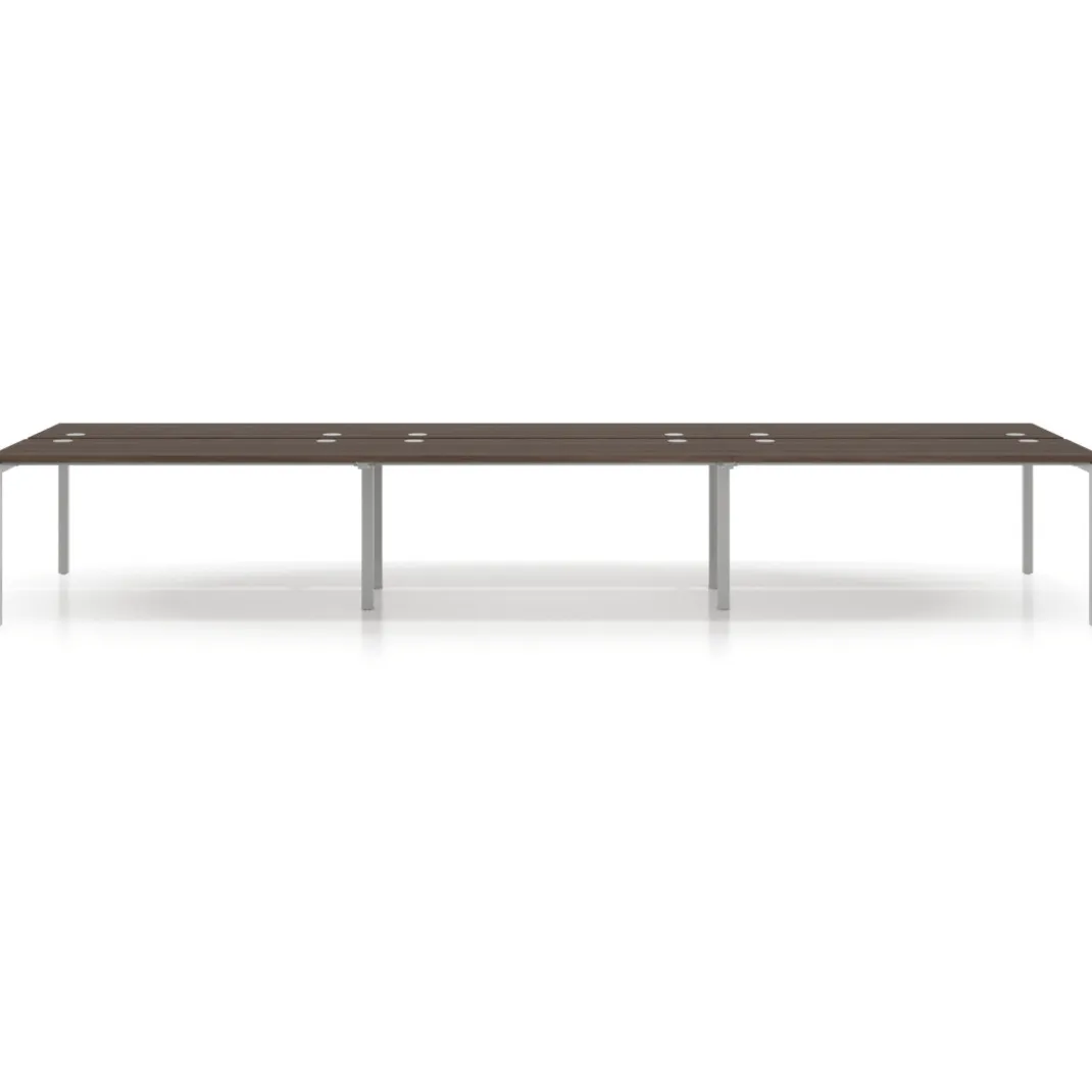 Mesa oficina multipuesto bench triple Kube, fondo 142cm, estructura aluminio