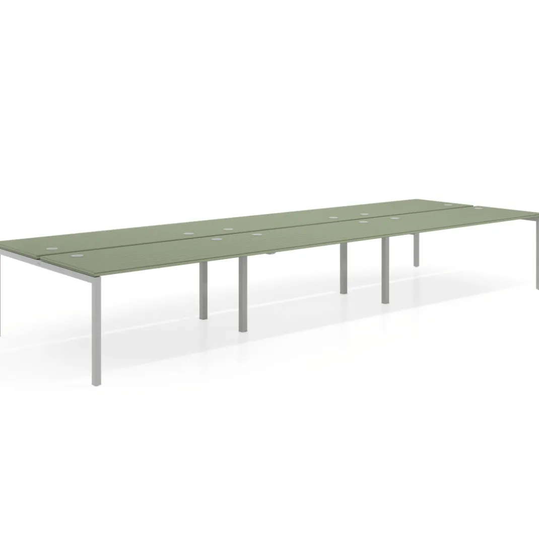 Mesa oficina multipuesto bench Kube triple, fondo 166 cm, estructura aluminio