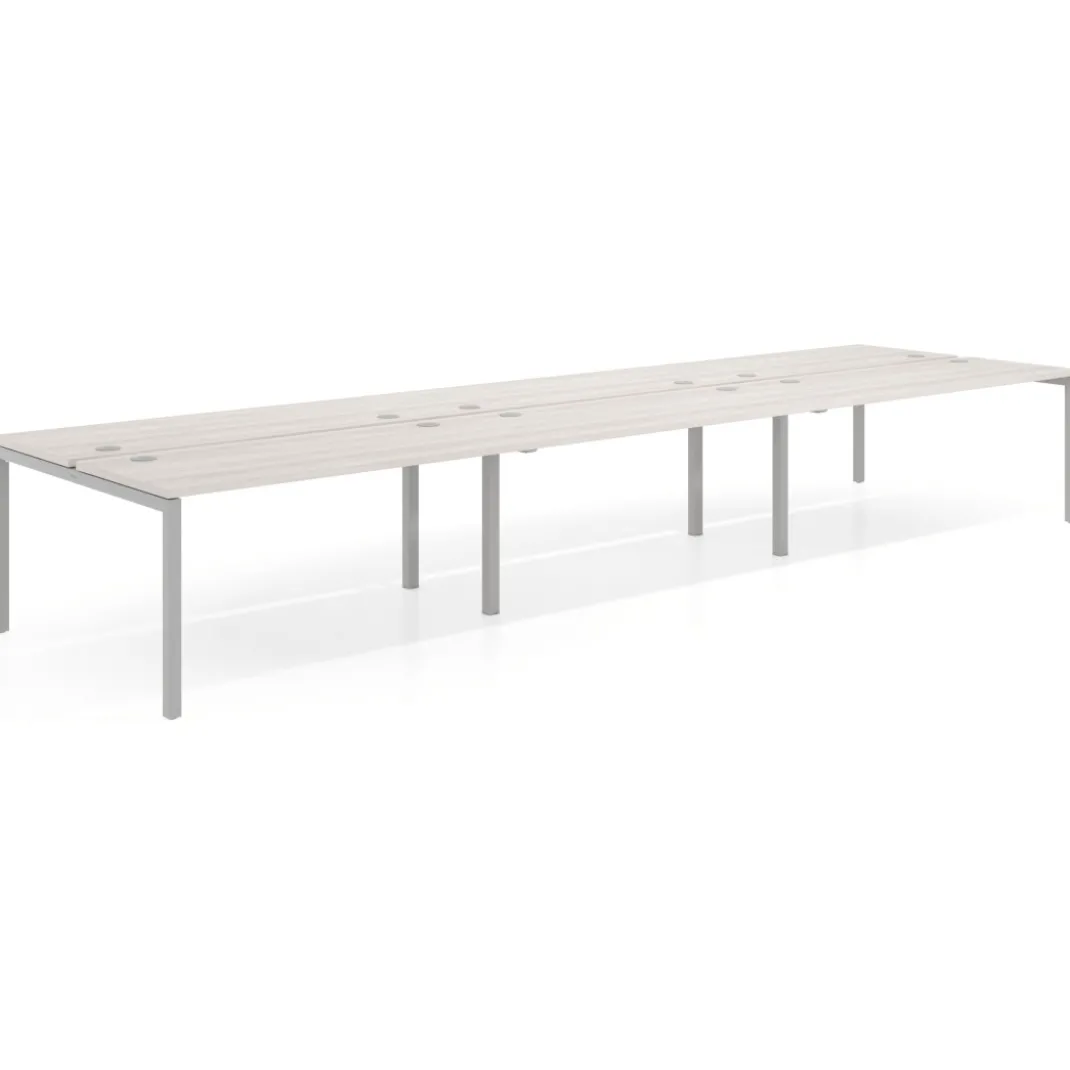 Mesa oficina multipuesto bench triple Kube, fondo 142cm, estructura aluminio