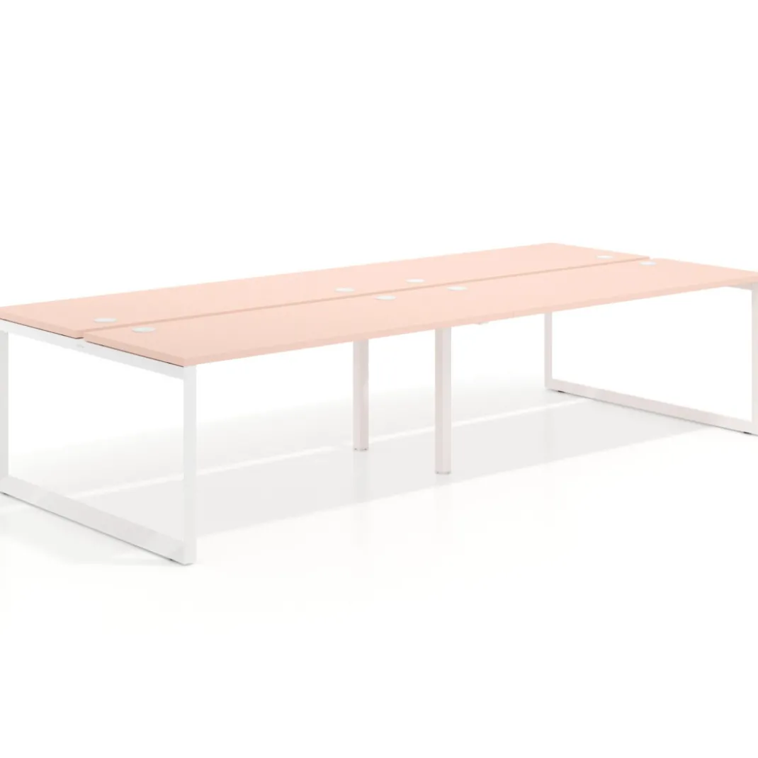 Mesa oficina multipuesto bench Delta doble, fondo 142cm, estructura blanca