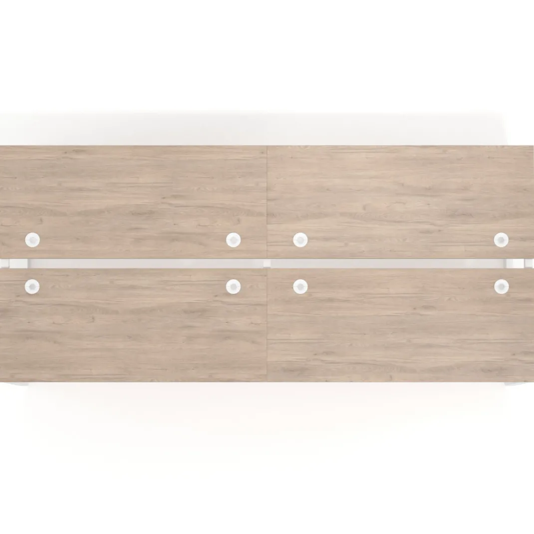 Mesa oficina multipuesto bench Delta doble, fondo 142cm, estructura blanca