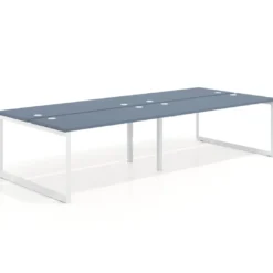 Mesa oficina multipuesto bench Delta doble, fondo 142cm, estructura blanca