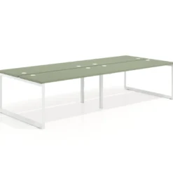 Mesa oficina multipuesto bench Delta doble, fondo 142cm, estructura blanca