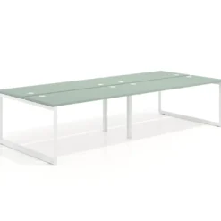 Mesa oficina multipuesto bench Delta doble, fondo 142cm, estructura blanca