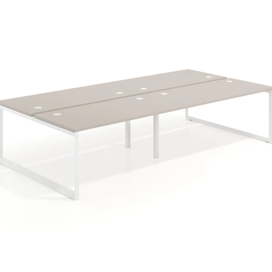 Mesa oficina multipuesto bench Delta doble, fondo 166cm estructura blanca