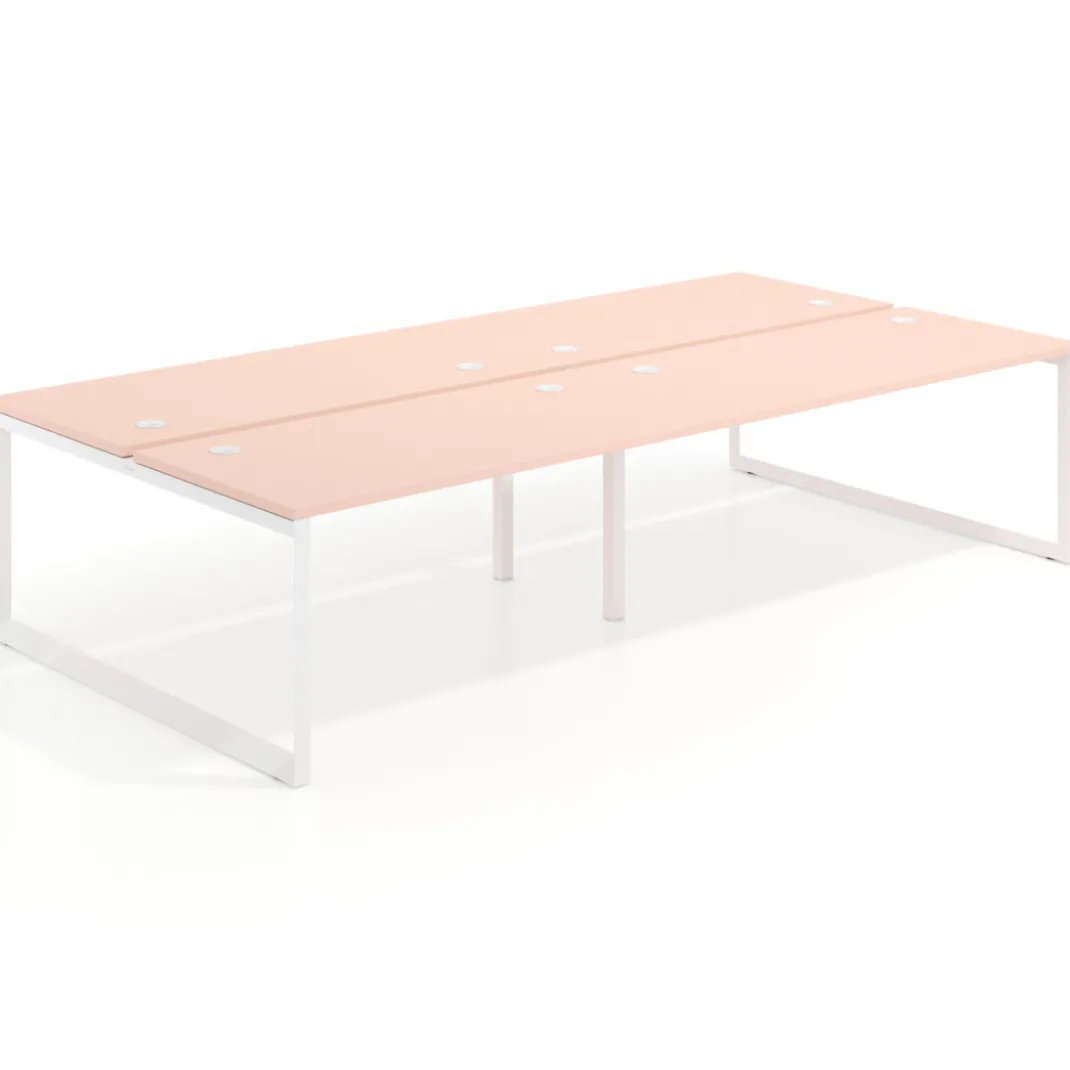 Mesa oficina multipuesto bench Delta doble, fondo 166cm estructura blanca