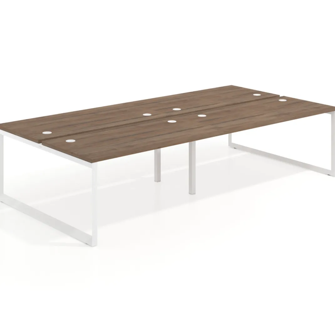 Mesa oficina multipuesto bench Delta doble, fondo 166cm estructura blanca