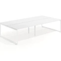 Mesa oficina multipuesto bench Delta doble, fondo 166cm estructura blanca
