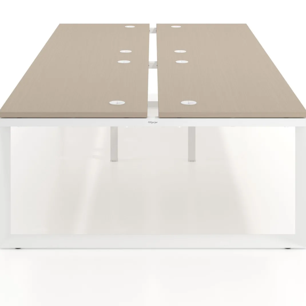 Mesa oficina multipuesto bench Delta doble, fondo 166cm estructura blanca