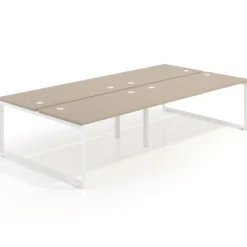 Mesa oficina multipuesto bench Delta doble, fondo 166cm estructura blanca