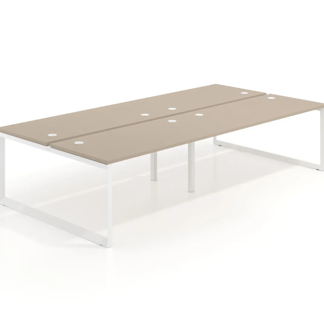 Mesa oficina multipuesto bench Delta doble, fondo 166cm estructura blanca