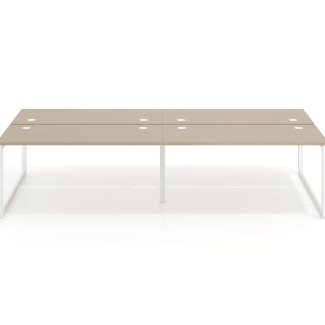 Mesa oficina multipuesto bench Delta doble, fondo 166cm estructura blanca