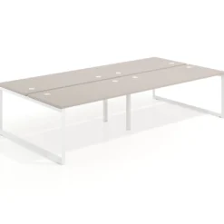 Mesa oficina multipuesto bench Delta doble, fondo 166cm estructura blanca