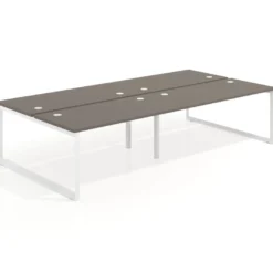 Mesa oficina multipuesto bench Delta doble, fondo 166cm estructura blanca