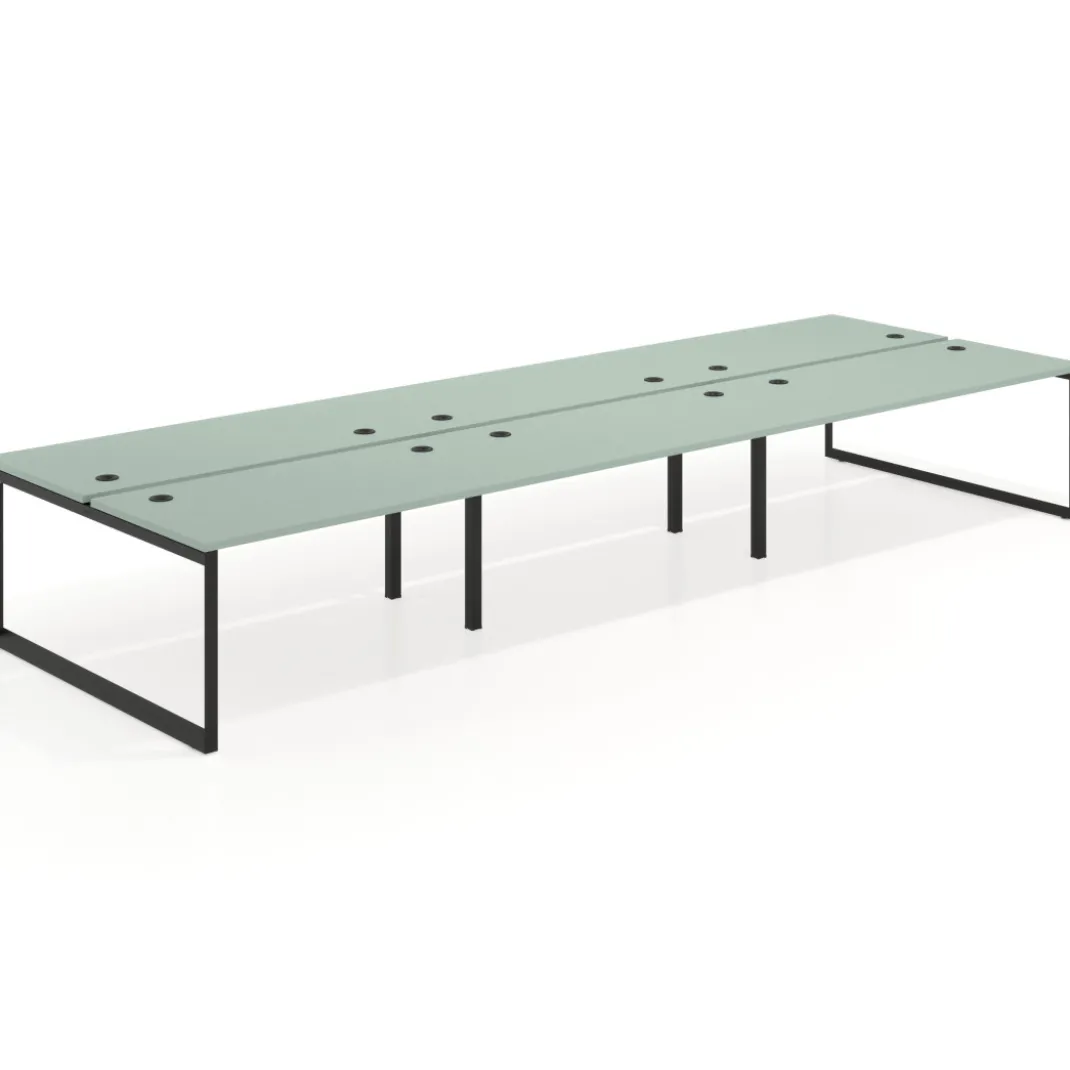 Mesa oficina multipuesto bench Delta triple, fondo 166cm estructura negra