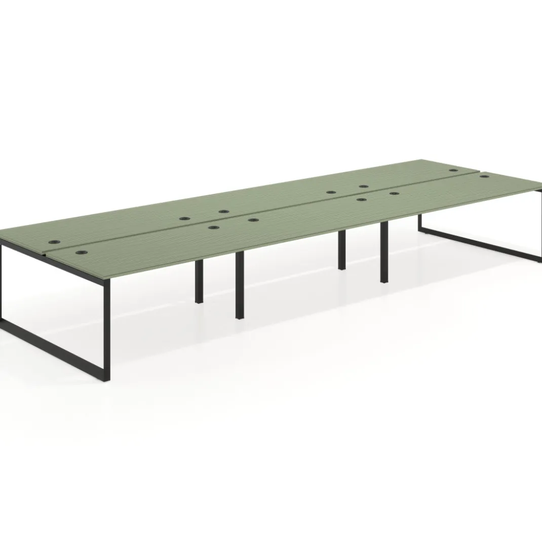 Mesa oficina multipuesto bench Delta triple, fondo 166cm estructura negra