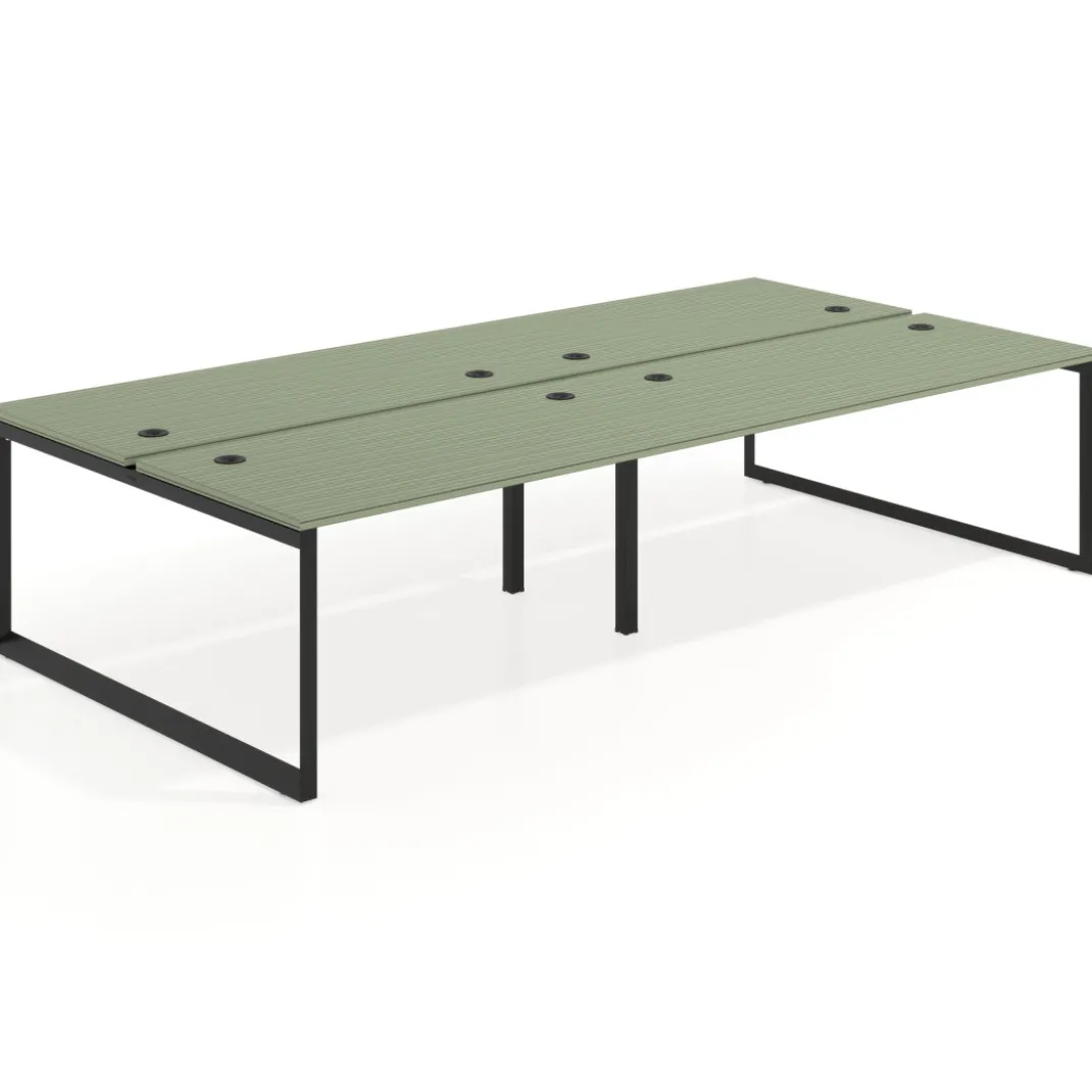 Mesa oficina multipuesto bench Delta doble, fondo 166cm estructura negra