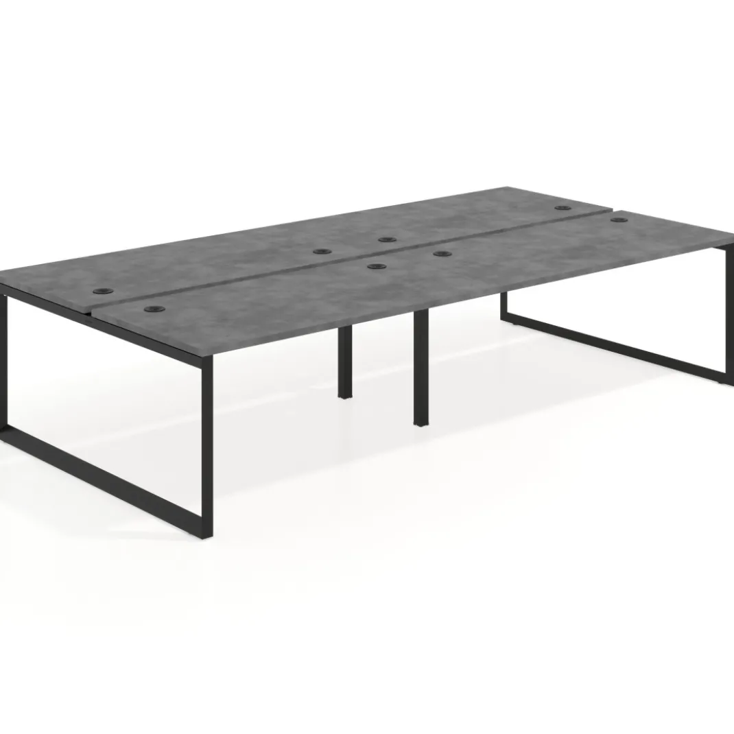 Mesa oficina multipuesto bench Delta doble, fondo 166cm estructura negra