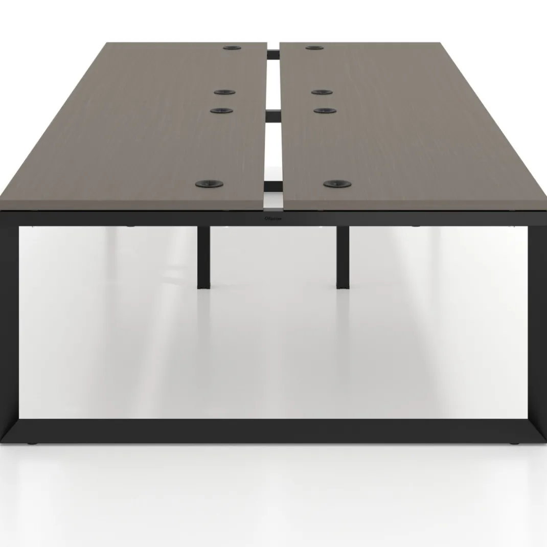 Mesa oficina multipuesto bench Delta doble, fondo 166cm estructura negra