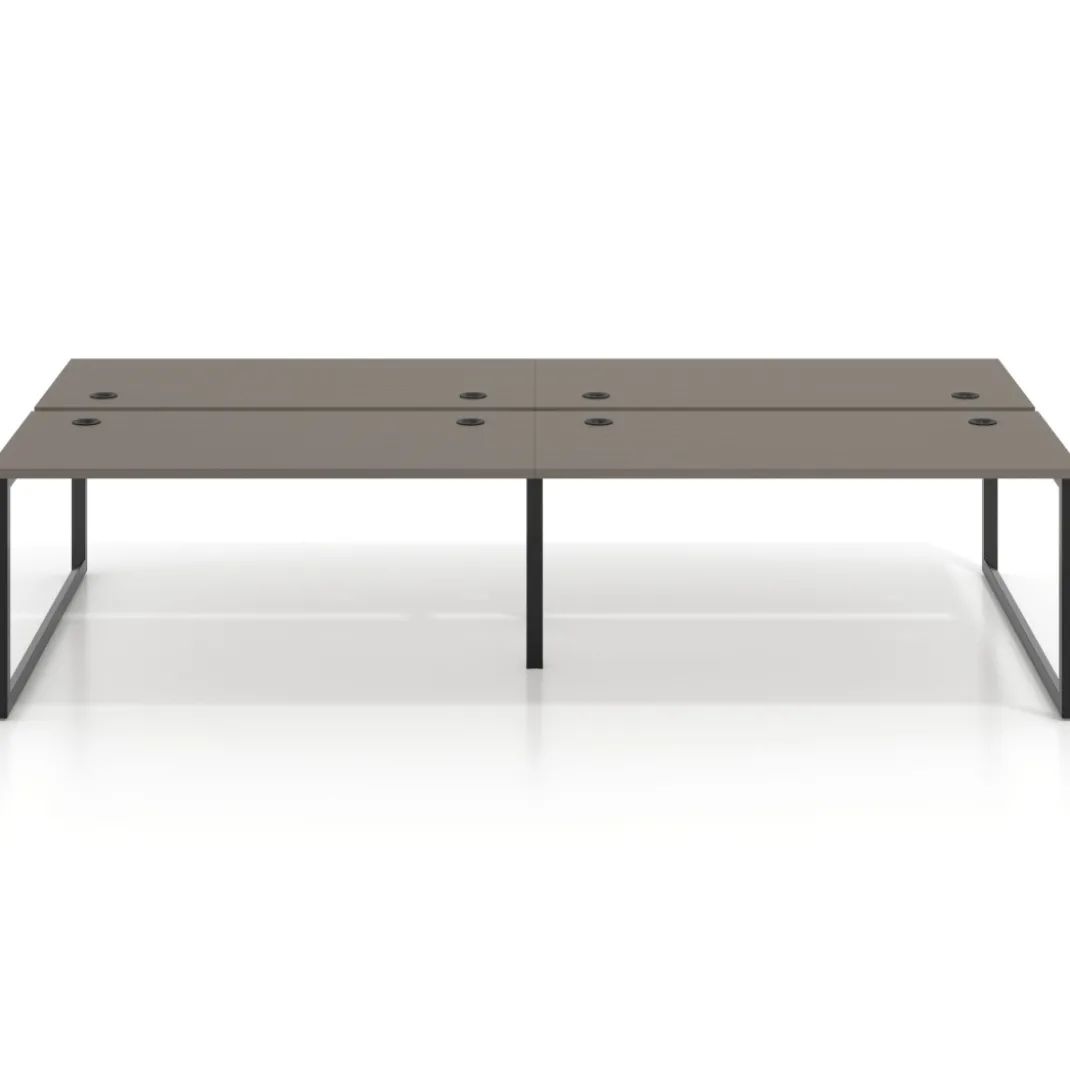 Mesa oficina multipuesto bench Delta doble, fondo 166cm estructura negra