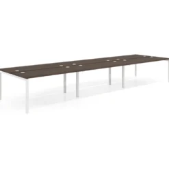 Mesa oficina multipuesto bench triple Kube, fondo 142cm, estructura blanco