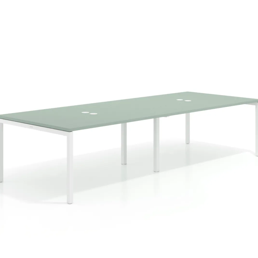 Mesa para coworking encimera continua doble Kube, fondo 126 cm, estructura blanca