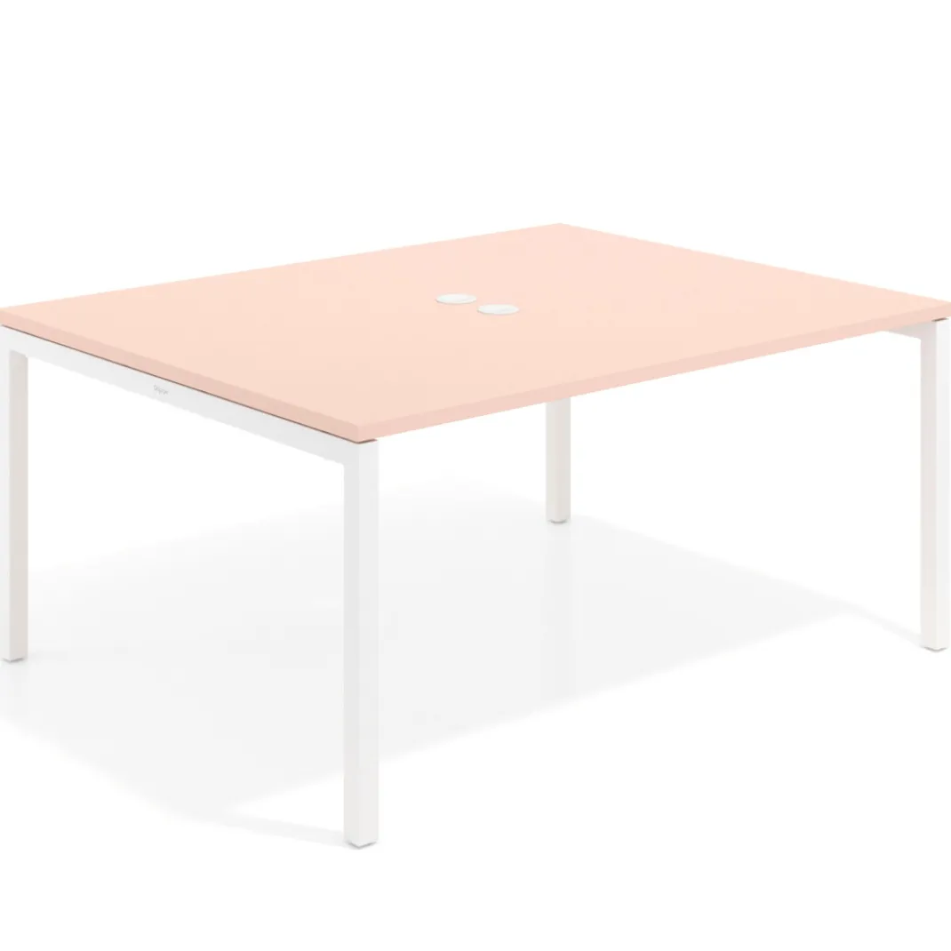 Mesa para coworking encimera continua fondo 126 cm estructura blanca