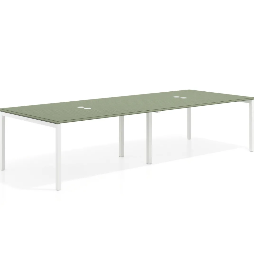 Mesa para coworking encimera continua doble Kube, fondo 126 cm, estructura blanca