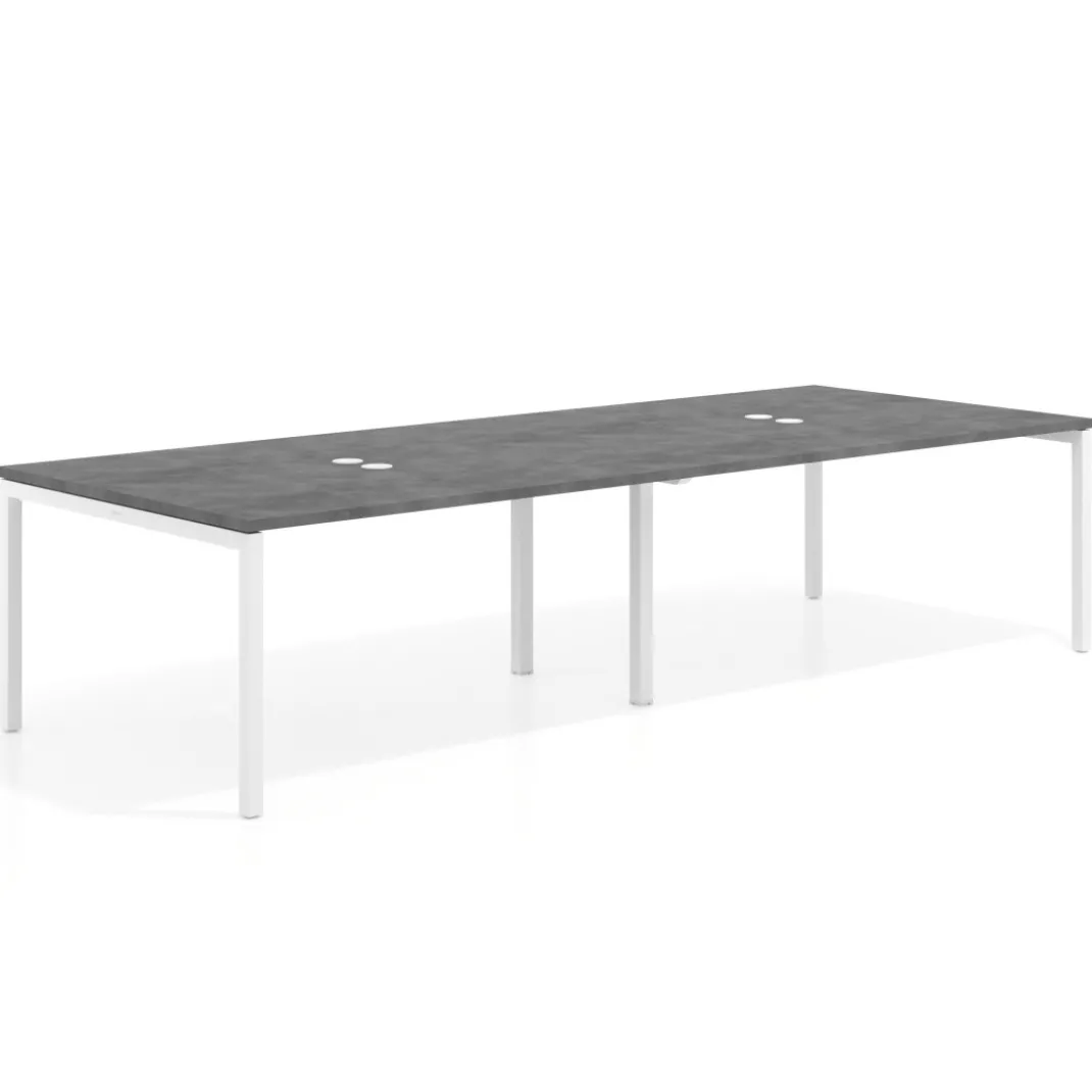 Mesa para coworking encimera continua doble Kube, fondo 126 cm, estructura blanca