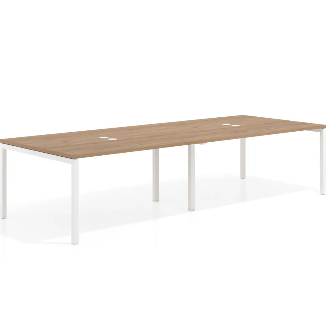 Mesa para coworking encimera continua doble Kube, fondo 126 cm, estructura blanca