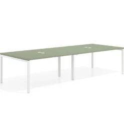 Mesa para coworking encimera continua doble Kube, fondo 126 cm, estructura blanca