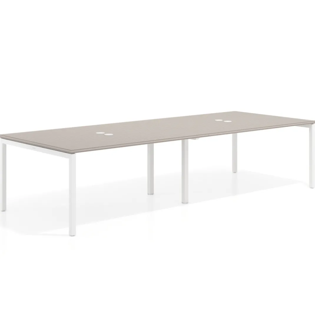 Mesa para coworking encimera continua doble Kube, fondo 126 cm, estructura blanca