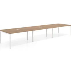 Mesa para coworking encimera continua triple Kube, fondo 126 cm, estructura blanca