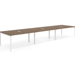 Mesa para coworking encimera continua triple Kube, fondo 126 cm, estructura blanca