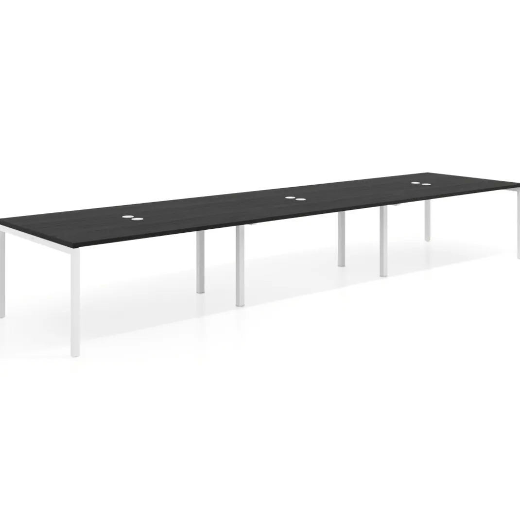 Mesa para coworking encimera continua triple Kube, fondo 126 cm, estructura blanca