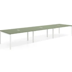 Mesa para coworking encimera continua triple Kube, fondo 126 cm, estructura blanca