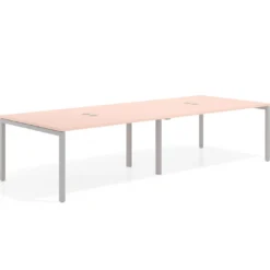 Mesa para coworking encimera continua doble Kube, fondo 126 cm, estructura aluminio