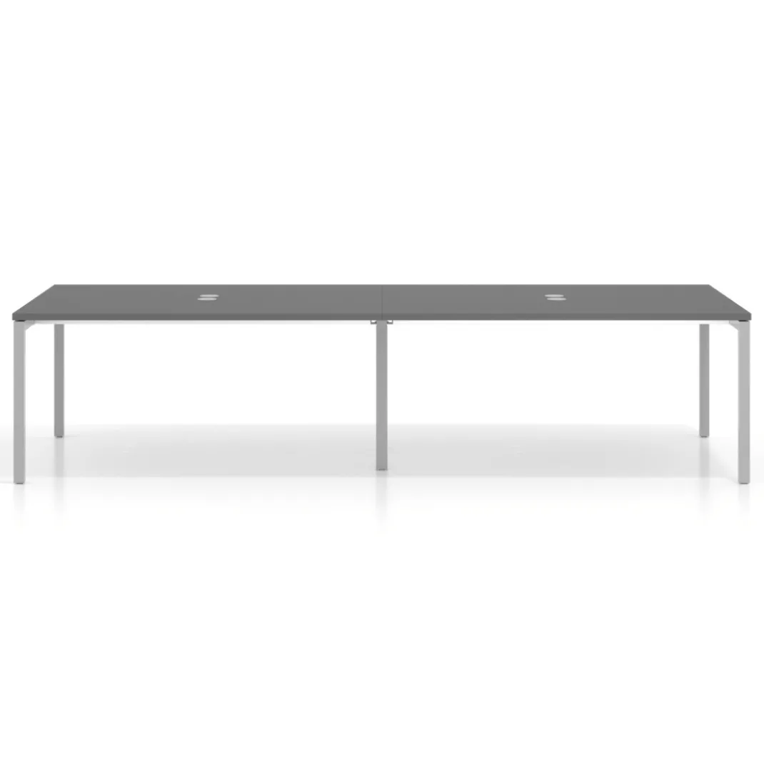 Mesa para coworking encimera continua doble Kube, fondo 126 cm, estructura aluminio