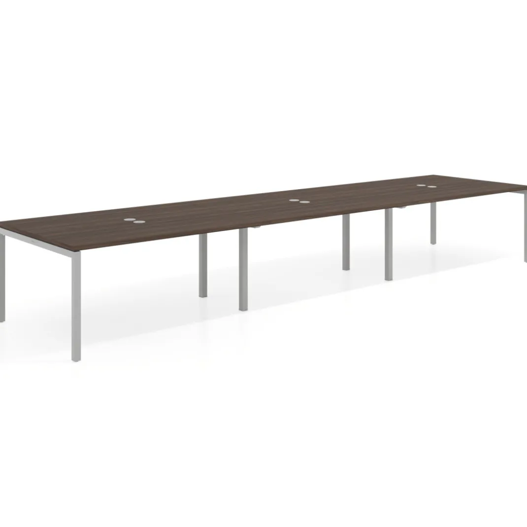 Mesa para coworking encimera continua triple Kube, fondo 126 cm, estructura aluminio