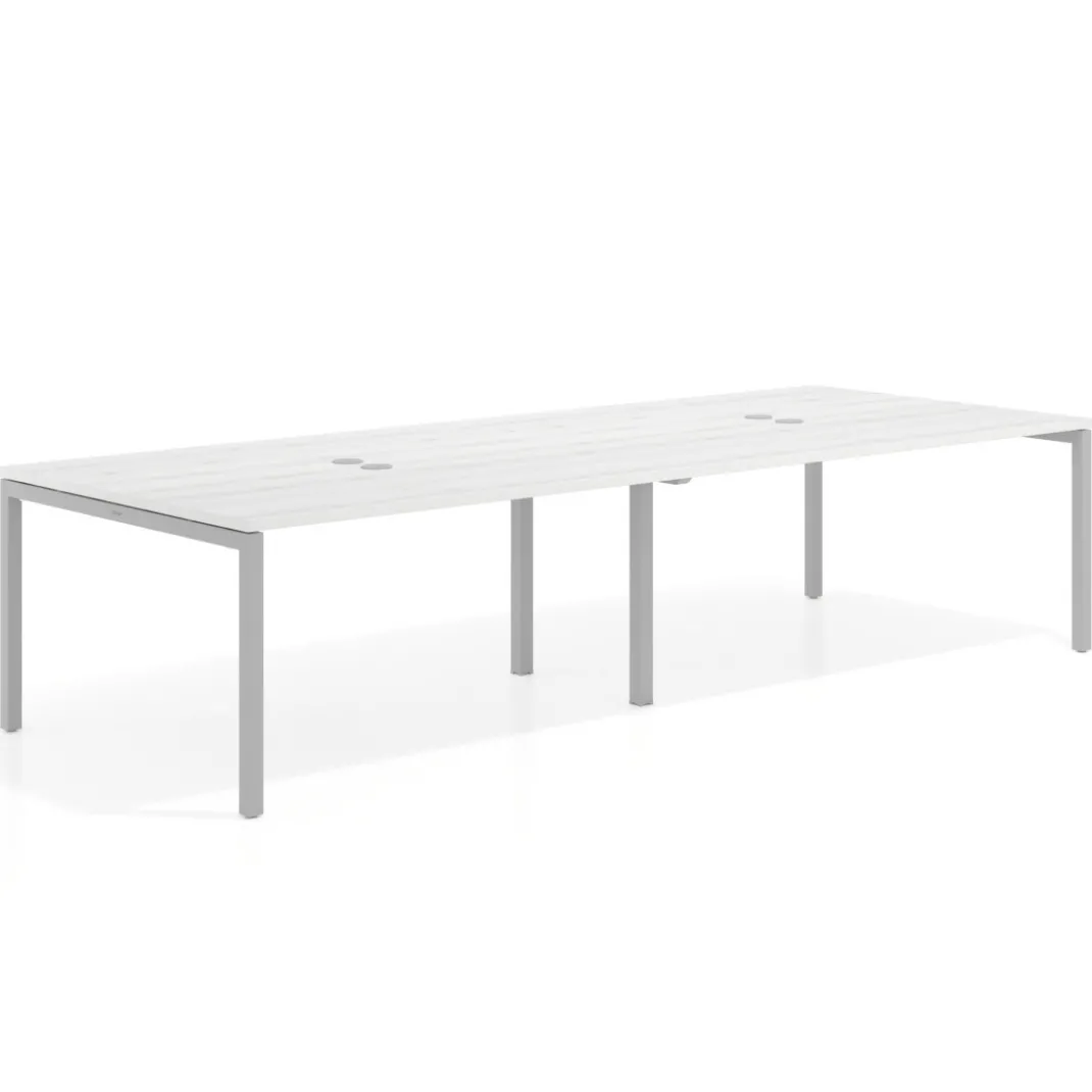 Mesa para coworking encimera continua doble Kube, fondo 126 cm, estructura aluminio