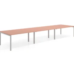 Mesa para coworking encimera continua triple Kube, fondo 126 cm, estructura aluminio